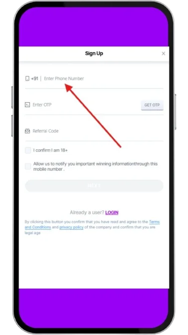 Enter mobile number to register